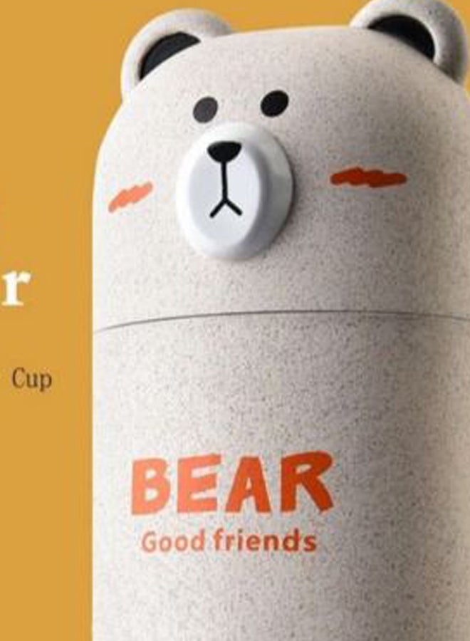 Portable Bear Shaped Toothbrush Case With Brush Beige  - Image 2