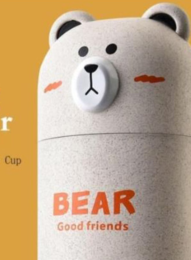 Portable Bear Shaped Toothbrush Case With Brush Beige  - Image 2