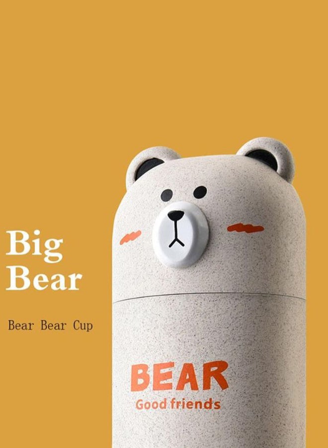 Portable Bear Shaped Toothbrush Case With Brush Beige  - Image 2
