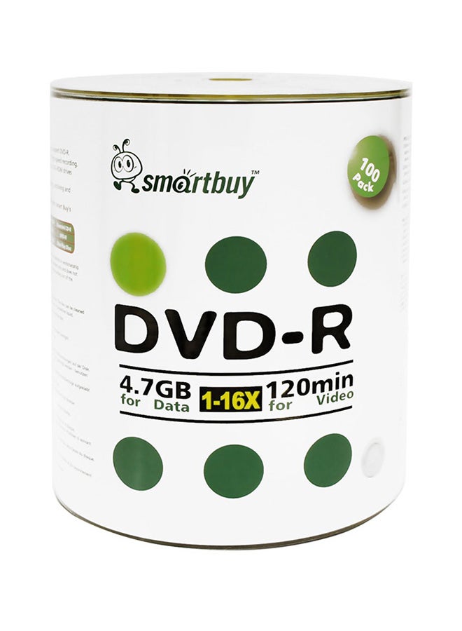 سمارت باي مجموعة أقراص DVD-R للتسجيل مكونة من 100 قطعة B00KALCGUG أبيض - Image 1