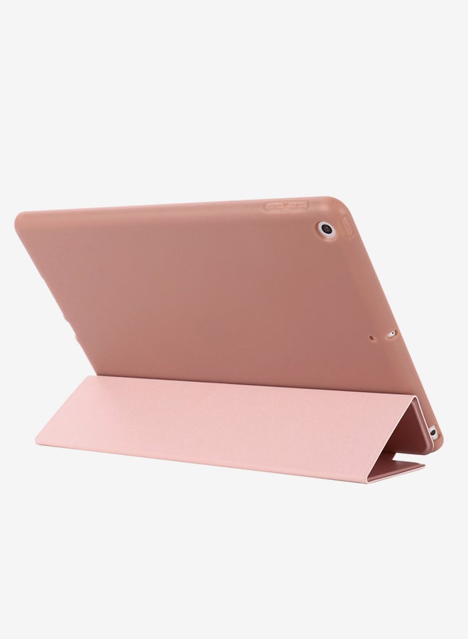 جيبي غطاء حماية قلاب من الجلد بتصميم أفقي قلاب مضاد للصدمات مع حامل ثلاثي الطي لجهاز Apple iPad مقاس 10.2 بوصات ذهبي وردي - Image 3