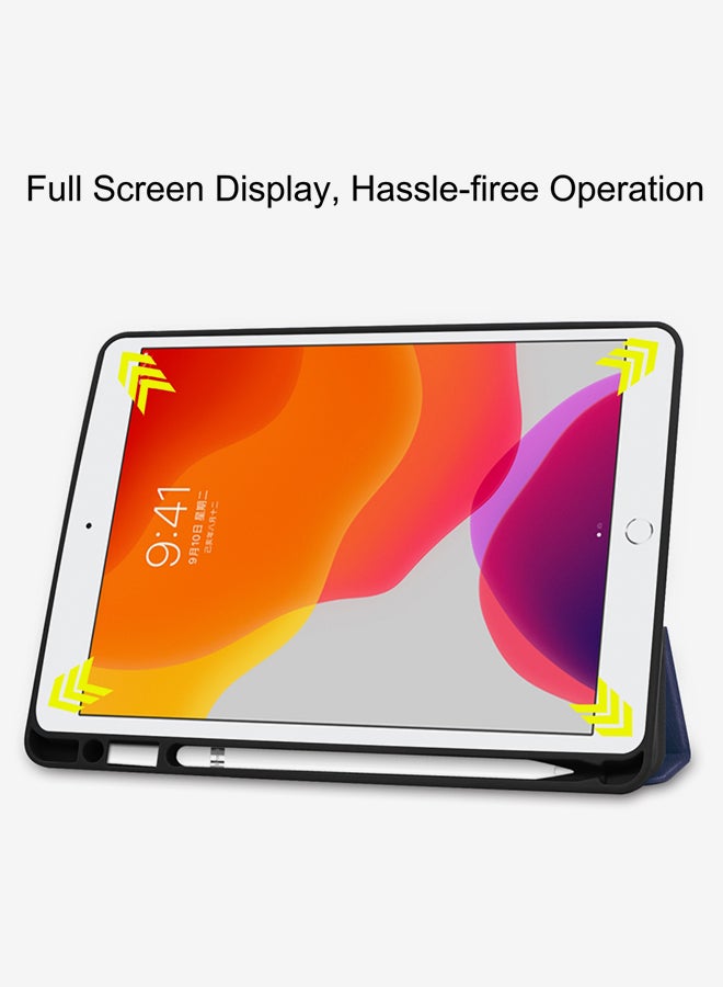 Custer Texture Horizontal Flip Smart TPU Leather Case With Sleep/Wake-up Function/Three-folding Holder And Pen Slot For Apple iPad 10.2 Dark Blue - Image 3