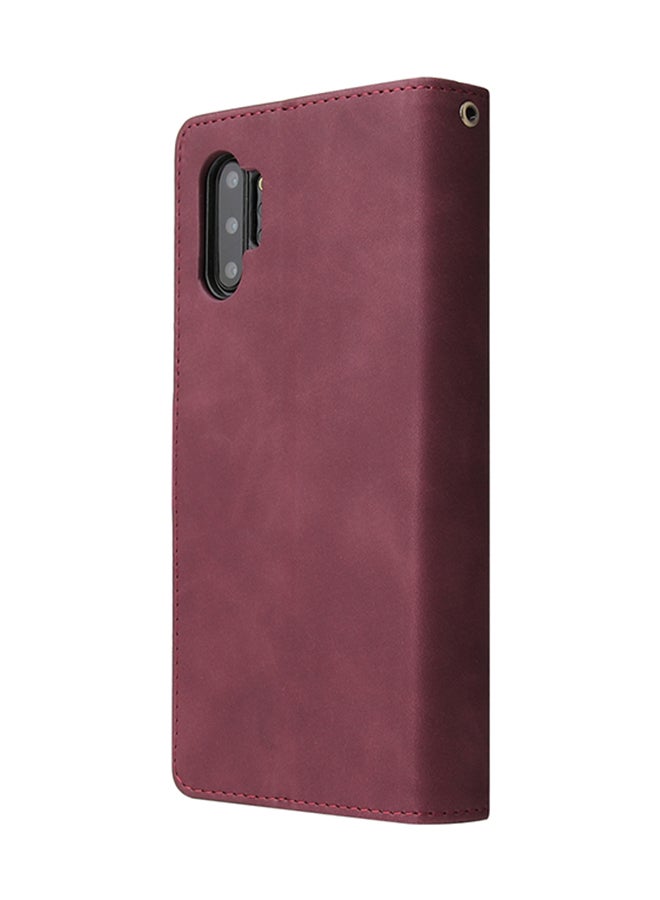 For Galaxy Note 10+ Multifunctional Retro Frosted Horizontal Flip Leather Case Cover with Card Slot & Holder & Zipper Wallet & Photo Frame & Lanyard Red Wine  - Image 2