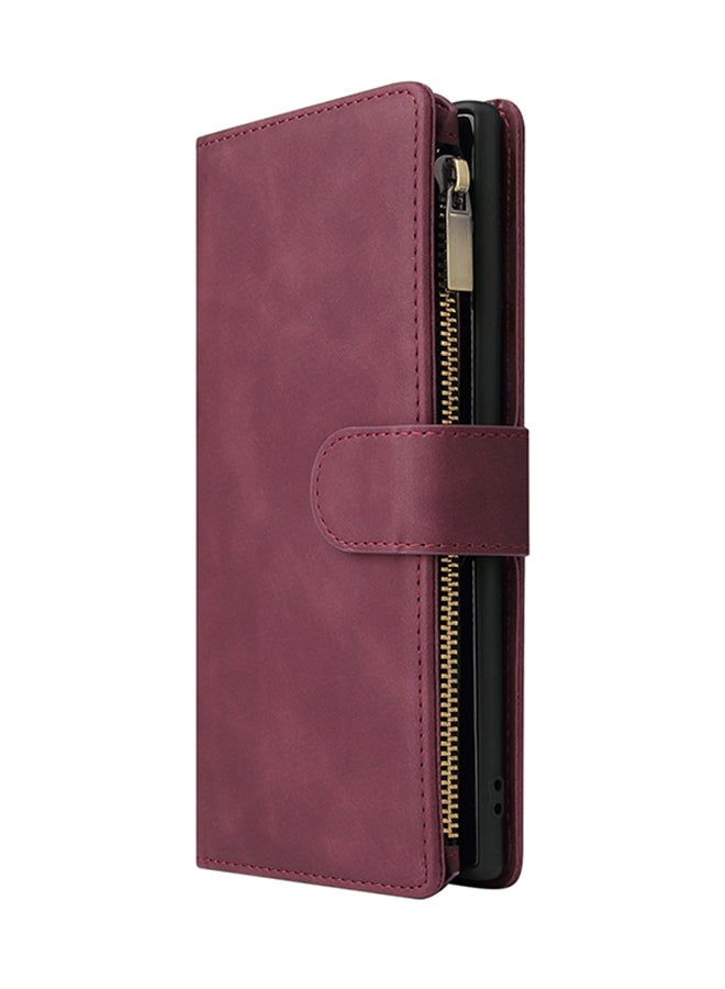 For Galaxy Note 10+ Multifunctional Retro Frosted Horizontal Flip Leather Case Cover with Card Slot & Holder & Zipper Wallet & Photo Frame & Lanyard Red Wine  - Image 1