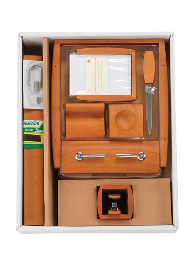 Bestar 10-Piece Wooden Desk Set Light Cherry - Image 1