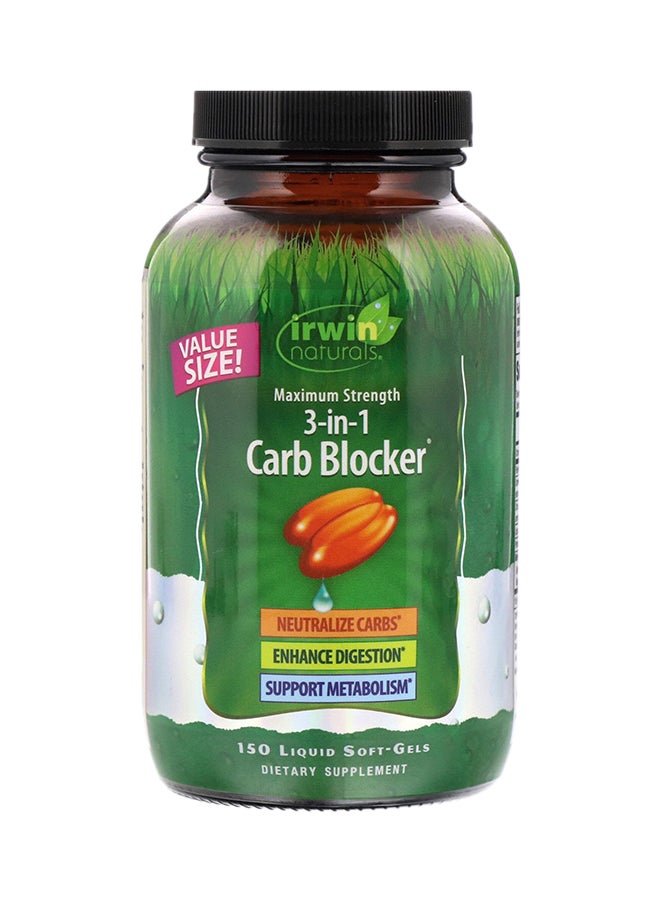 3-In-1 Maximum Strength Carb Blocker-150 Liquid Soft-Gels