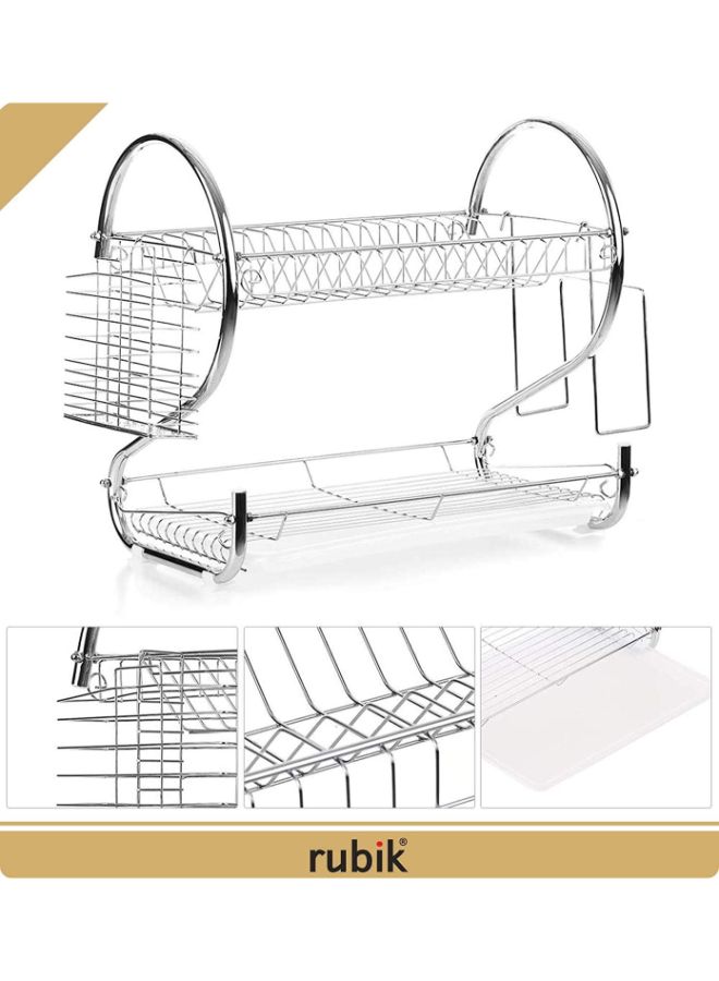 روبيك رف تجفيف الأطباق مكون من طبقتين. فضي - Image 2