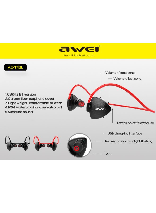 Awei A847BL Wireless In-Ear Earphones Red - Image 4