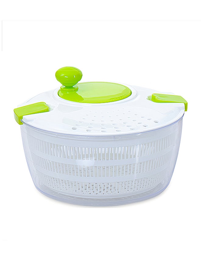 Decdeal - Salad Spinner With Crank Handle Locking Lid White/Green 24.2x16.3cm - Image 1