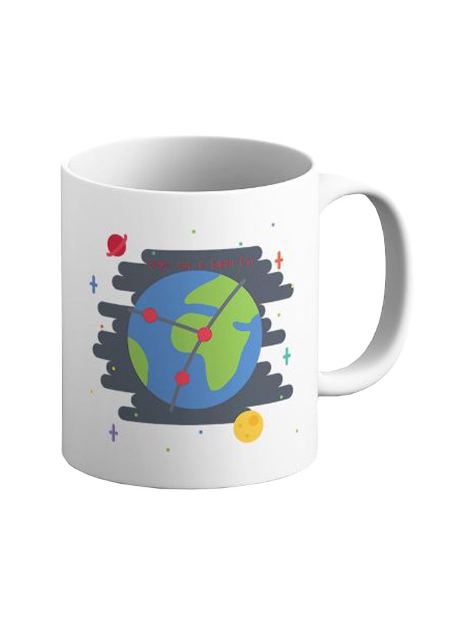 إيتالكو كوب قهوة من السيراميك بطبعة عبارة "Every Day Is Earth Day" أزرق/ أبيض