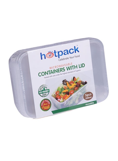5-Piece Disposable Rectangular Microwaveable Container Clear 500ml