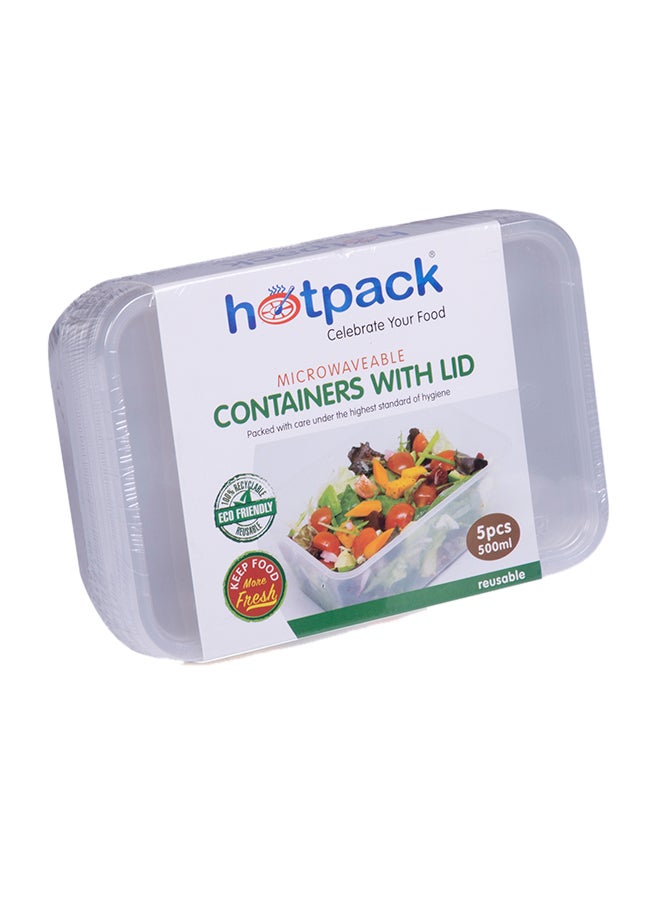 5-Piece Disposable Rectangular Microwaveable Container Clear 500ml