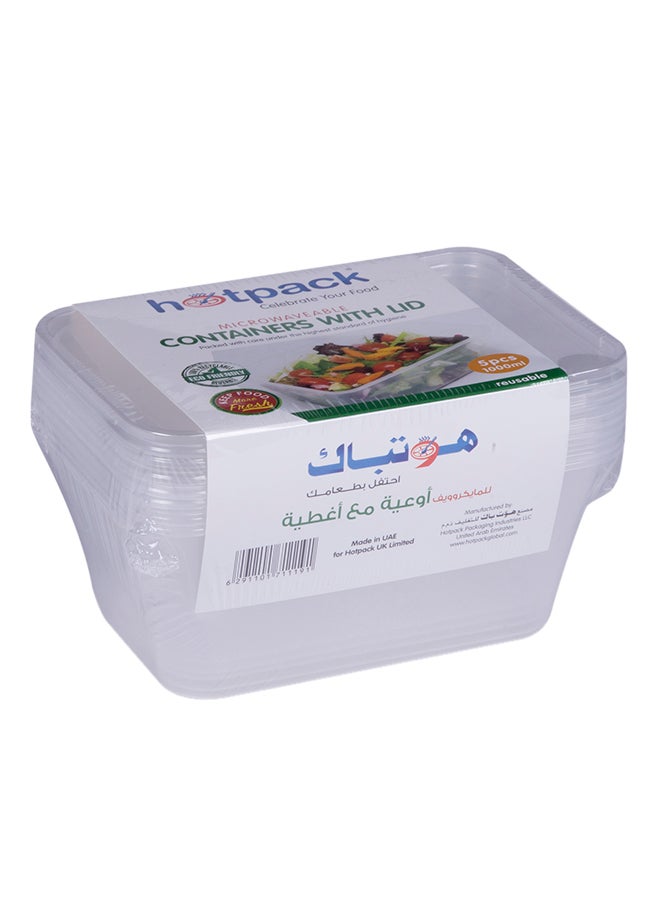 5-Piece Disposable Rectangular Microwaveable Container Clear 500ml