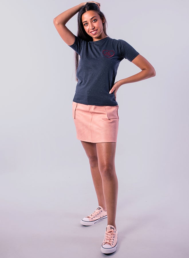 Girl Power Embroidery Tee Dark Grey