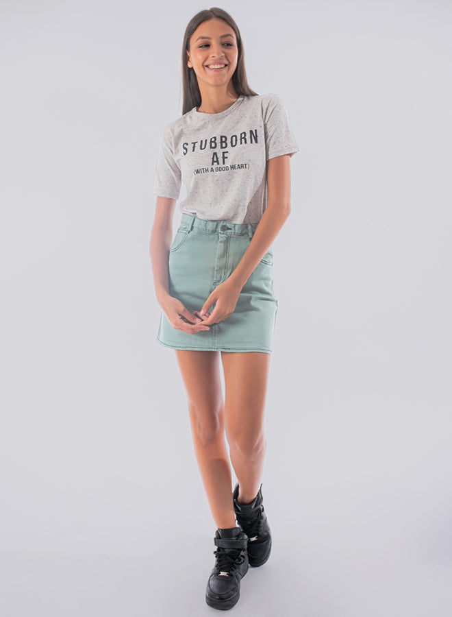 Youthful - Petite Urban Denim Mini Skirt Teal - Image 1