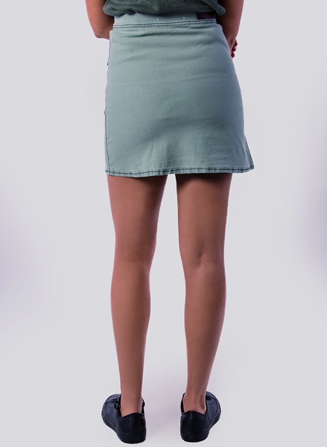 Youthful - Petite Button Front Denim Mini Skirt Teal - Image 1