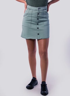 Petite Button Front Denim Mini Skirt Teal