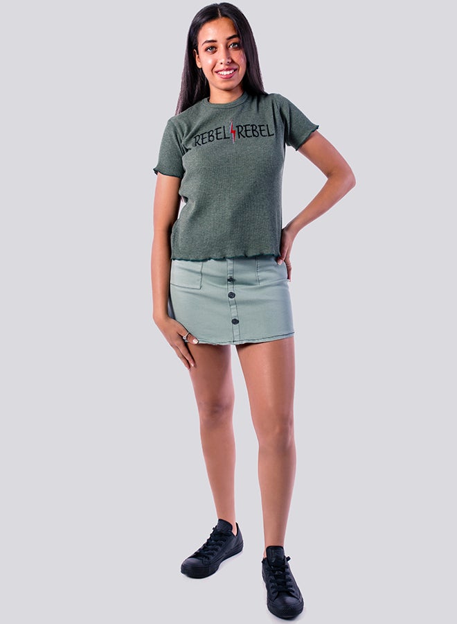 Youthful - Petite Button Front Denim Mini Skirt Teal - Image 1