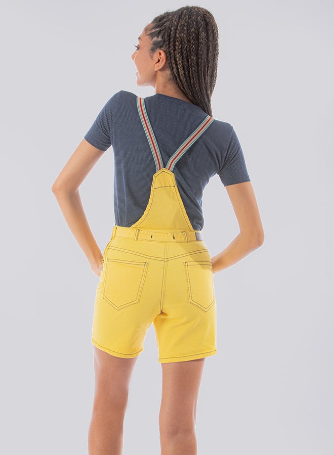 Youthful - Petite Denim Dunagree Shorts Yellow - Image 1