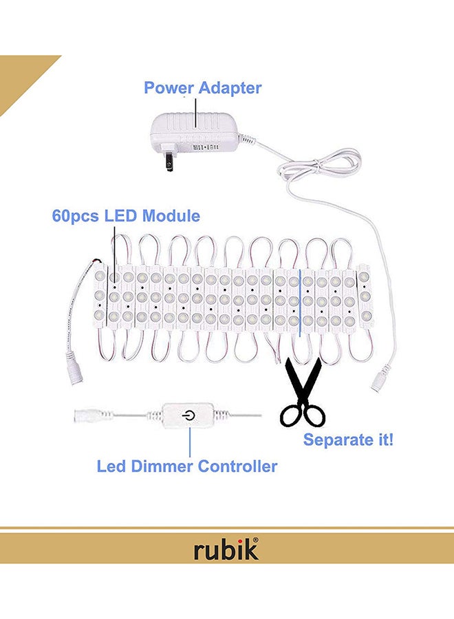 روبيك شريط إضاءة لمرآة الغرور مزودة ب 60 مصباح LED أبيض 6x6x2بوصة - Image 3