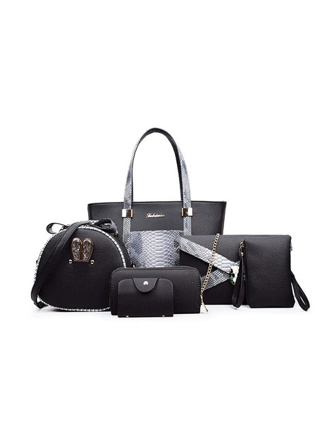 6-Piece Crocodile Tote Bag Set Black/Grey