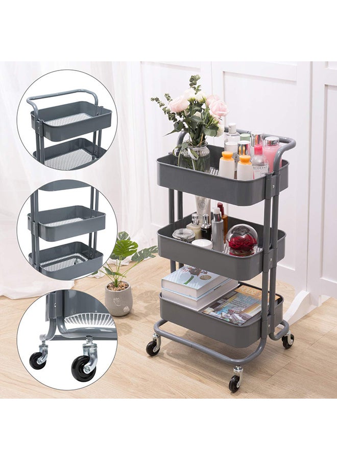 Rubik 3-Tier Rolling Shelves Metal Cart Organizer Grey 87X37X45centimeter - Image 2
