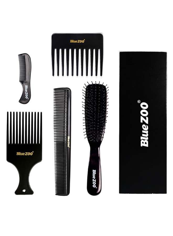 Bluezoo 5-Piece Barber Hair Cutting Styling Comb Set Black 15 x 6.3cm - Image 1