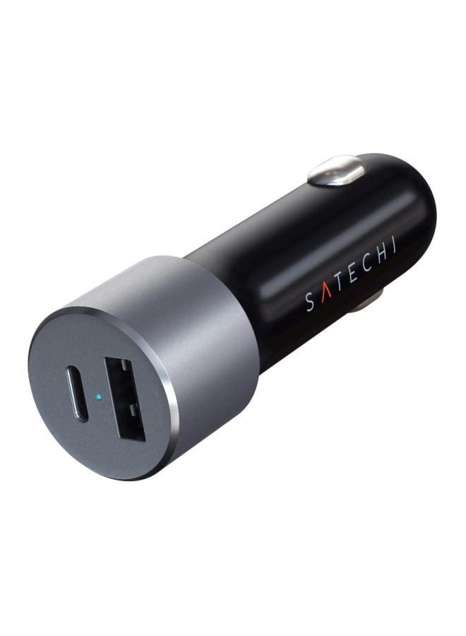 SATECHI USB-C And USB-A 72W PD Dual Port Car Charger Black/Space Grey - Image 1