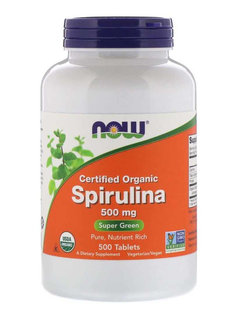 Now Foods Certified Organic Spirulina- 500 Tablets 500 Mg