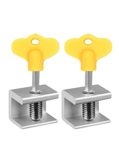 2-Piece Sliding Window Lock With Key Sash Stopper Set Silver And Yellow 1.18x0.94x0.9inch