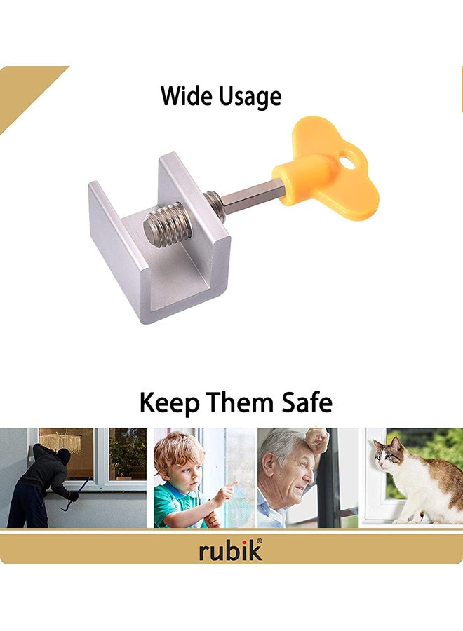 Rubik - 2-Piece Sliding Window Lock With Key Sash Stopper Set Silver And Yellow 1.18x0.94x0.9inch - Image 1