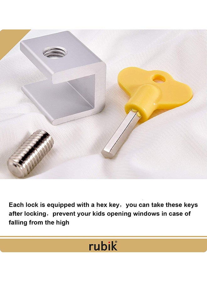 Rubik - 2-Piece Sliding Window Lock With Key Sash Stopper Set Silver And Yellow 1.18x0.94x0.9inch - Image 1