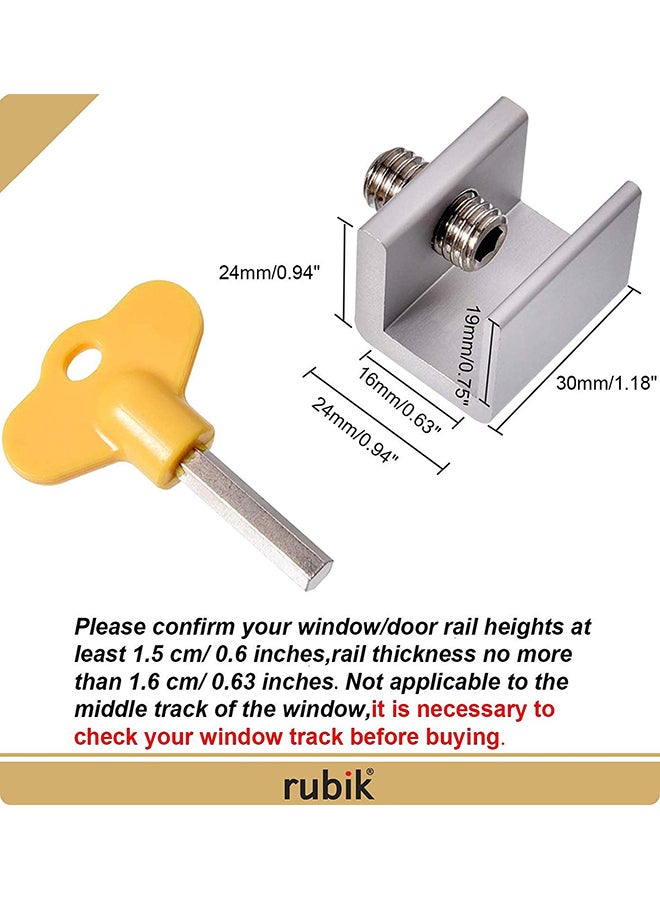 Rubik - 2-Piece Sliding Window Lock With Key Sash Stopper Set Silver And Yellow 1.18x0.94x0.9inch - Image 1