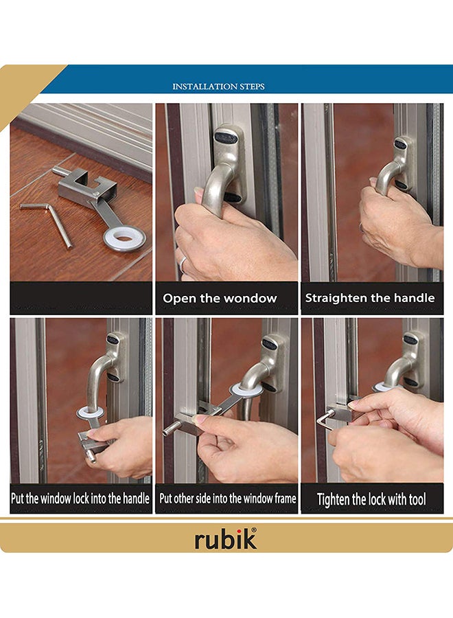 Rubik - Pack Of 2 Sliding Door Window Handle Safety Lock Silver - Image 1