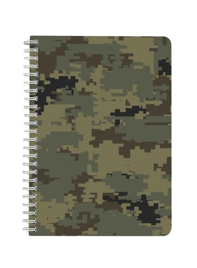 لوحة دفتر ملاحظات مقاس A5 بسلك حلزوني بتصميم مموه بطريقة بكسل بألوان داكنة أخضر/أسود - Image 1