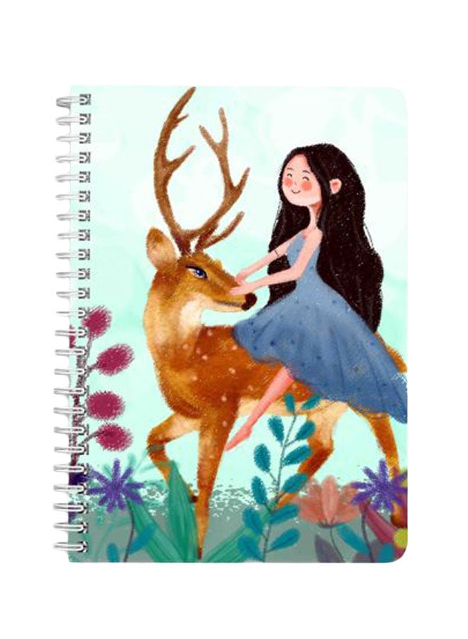 LOWHA Elk Girl Flower A5 Spiral Bound Notebook Multicolour - Image 1