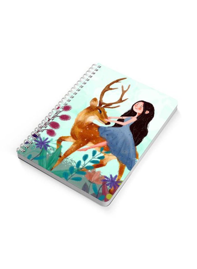 LOWHA Elk Girl Flower A5 Spiral Bound Notebook Multicolour - Image 2