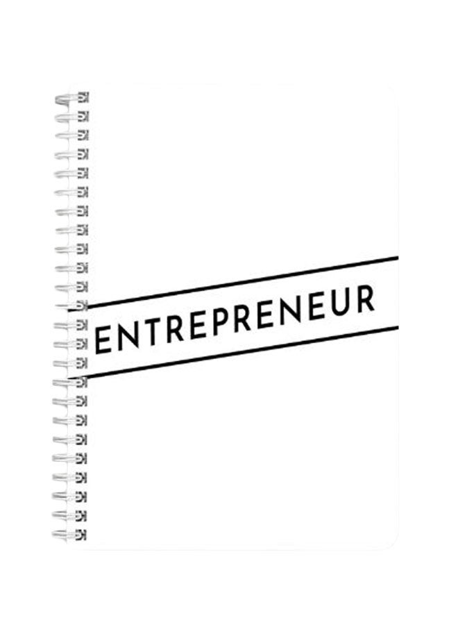 لوحة دفتر ملاحظات بسلك حلزوني مقاس A5 بطبعة كلمة "Entrepreneur" أسود/ أبيض - Image 1