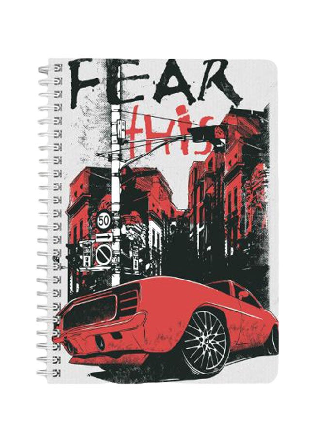 لوحة دفتر ملاحظات بسلك حلزوني مقاس A5 بطبعة عبارة "Fear This" أحمر وأسود - Image 1