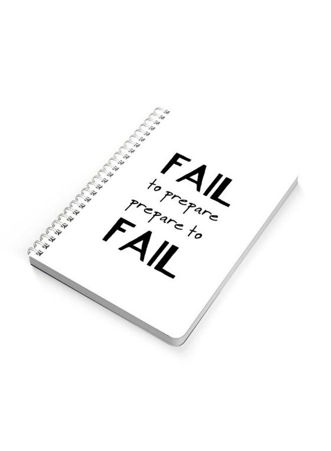 لوحة دفتر ملاحظات بسلك حلزوني بطبعة عبارة "Fail To Prepare" مقاس A5 أسود/ أبيض - Image 2