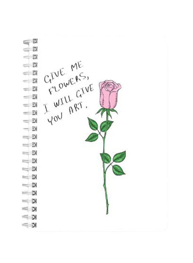 LOWHA Give Me Flowers Draw A5 Spiral Bound Notebook Green/White/Pink - Image 1