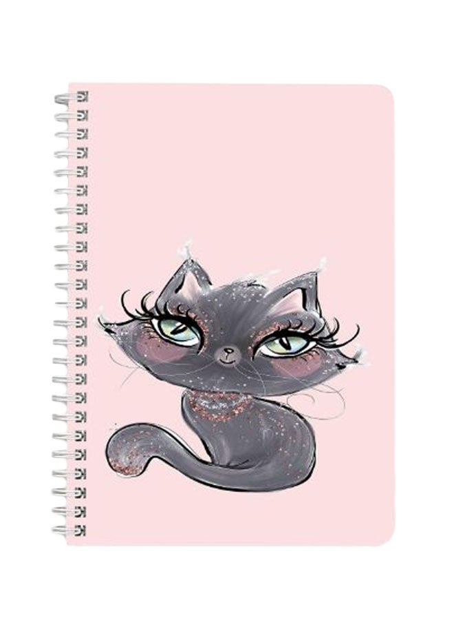 LOWHA - Glitter Cat A5 Spiral Bound Notebook Pink/Grey - Image 1