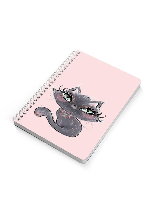 LOWHA - Glitter Cat A5 Spiral Bound Notebook Pink/Grey - Image 1