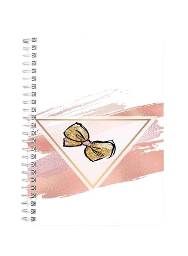 لوحة دفتر ملاحظات بسلك حلزوني مقاس A5 مطبوع عليه رسمة فيونكة مزينة بالجليتر ذهبي/ وردي/ أبيض - Image 1