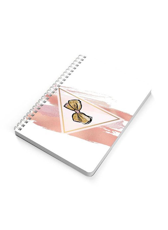 لوحة دفتر ملاحظات بسلك حلزوني مقاس A5 مطبوع عليه رسمة فيونكة مزينة بالجليتر ذهبي/ وردي/ أبيض - Image 2