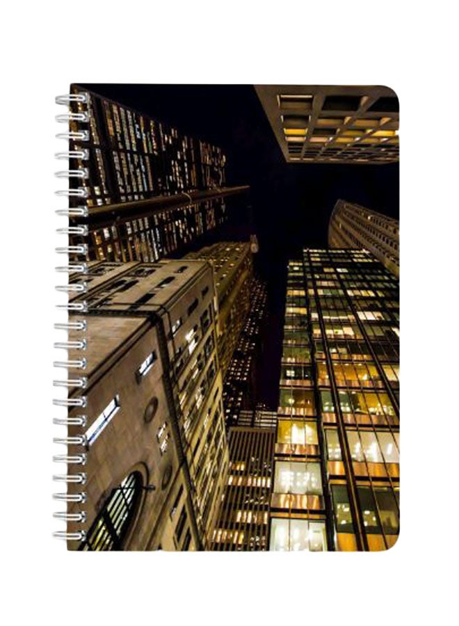 لوحة دفتر مُلاحظات مجلَّد بسلك مقاس A5 مزين بطبعة تمثل بعض المباني متعدد الألوان - Image 1