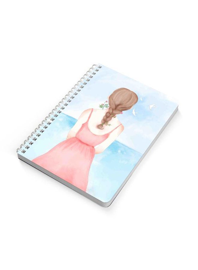 Hand Painted Girl A5 Spiral Bound Notebook Pink/Blue