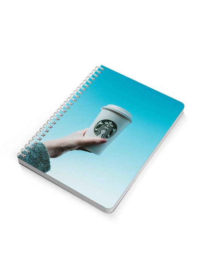 LOWHA - Holding Starbucks Tumblers A5 Spiral Bound Notebook Blue/Grey - Image 1