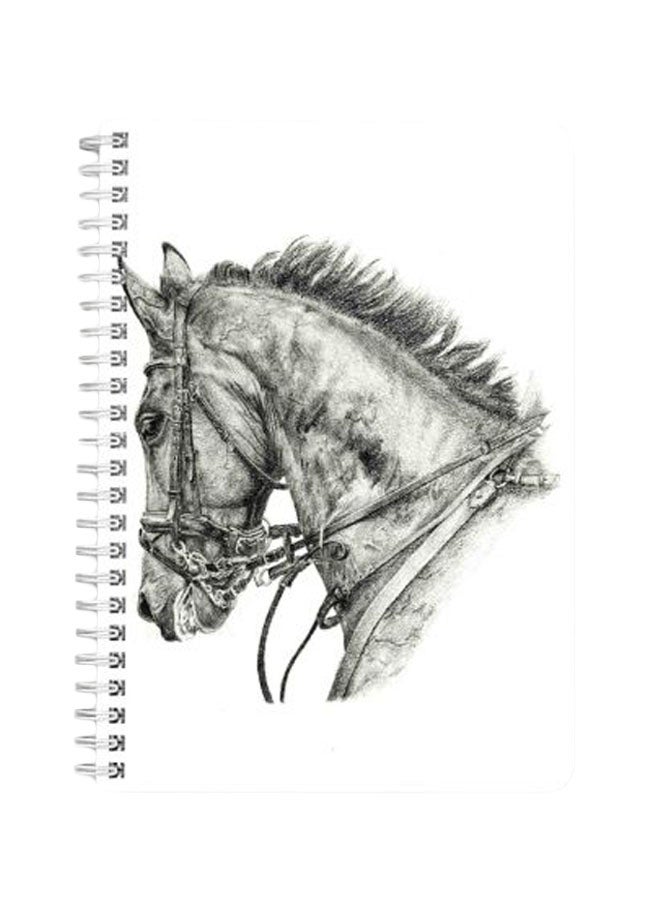 لوحة دفتر ملاحظات بسلك حلزوني مقاس A5 بطبعة رأس حصان رمادي / أبيض - Image 1