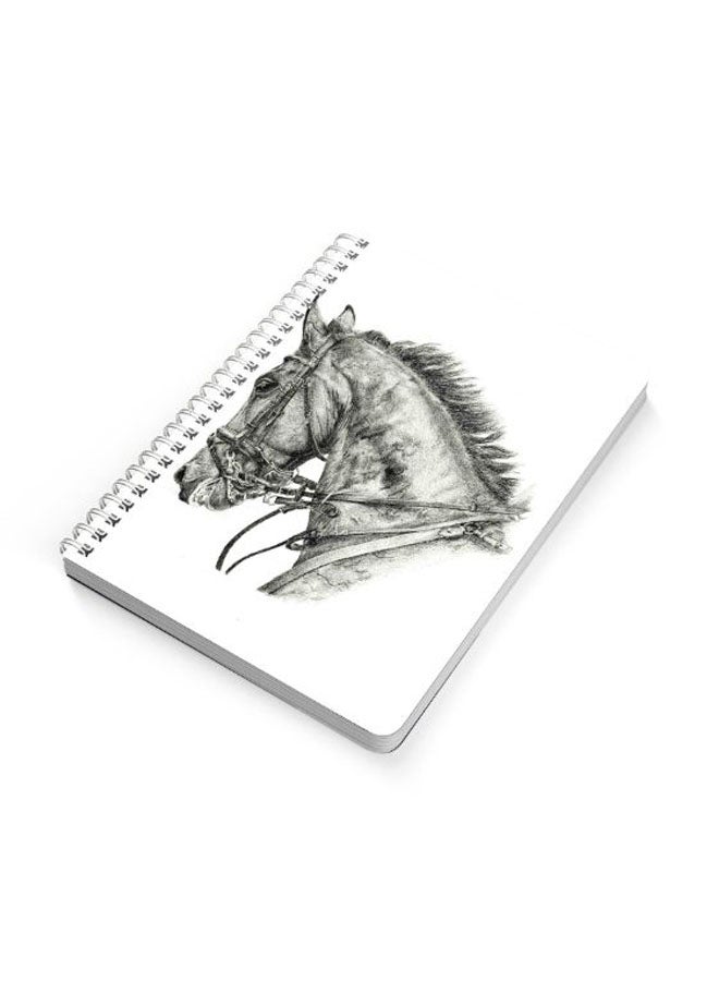 لوحة دفتر ملاحظات بسلك حلزوني مقاس A5 بطبعة رأس حصان رمادي / أبيض - Image 2